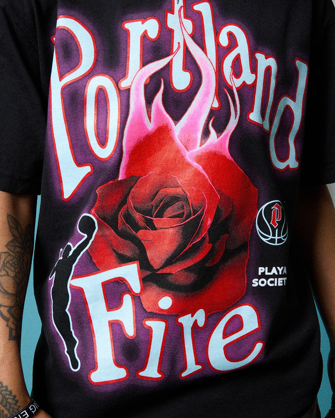 Portland Fire Burning Rose Unisex Short Sleeve Tee