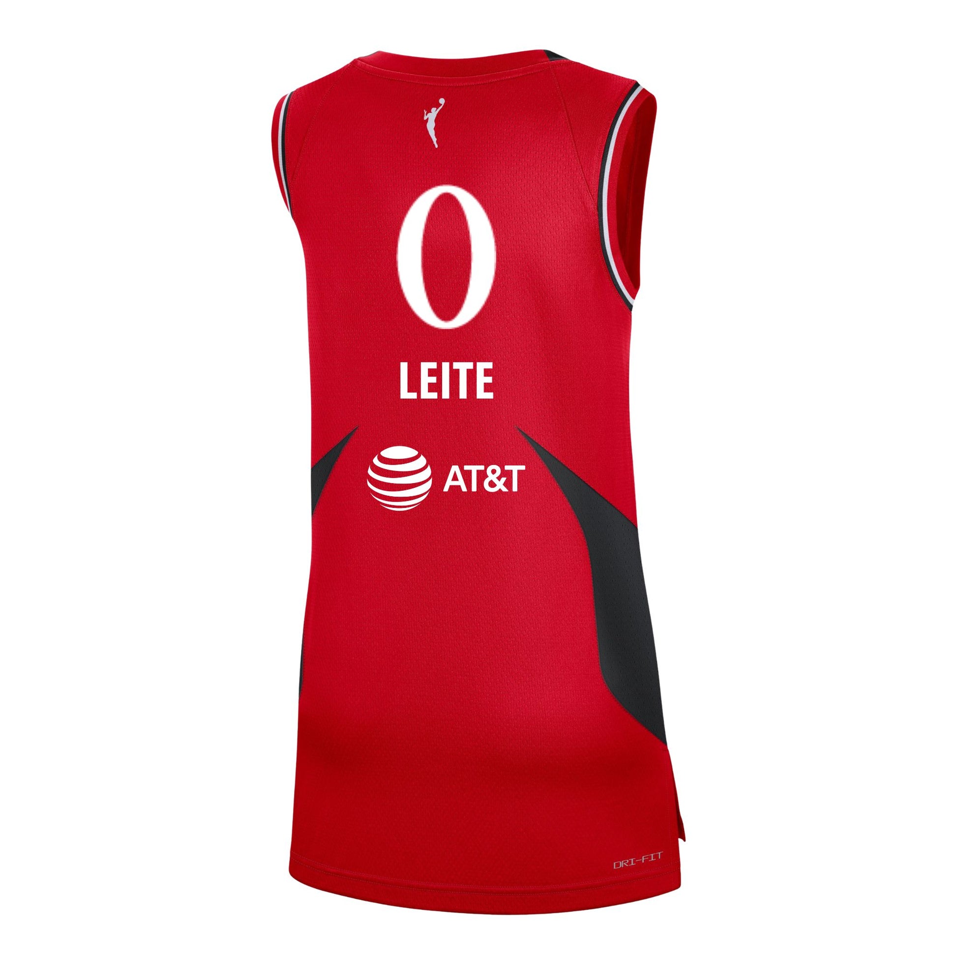 Red Portland Fire basketball jersey showing number 0 with the name Leite on the back, featuring black side panels and AT&T sponsor logo.