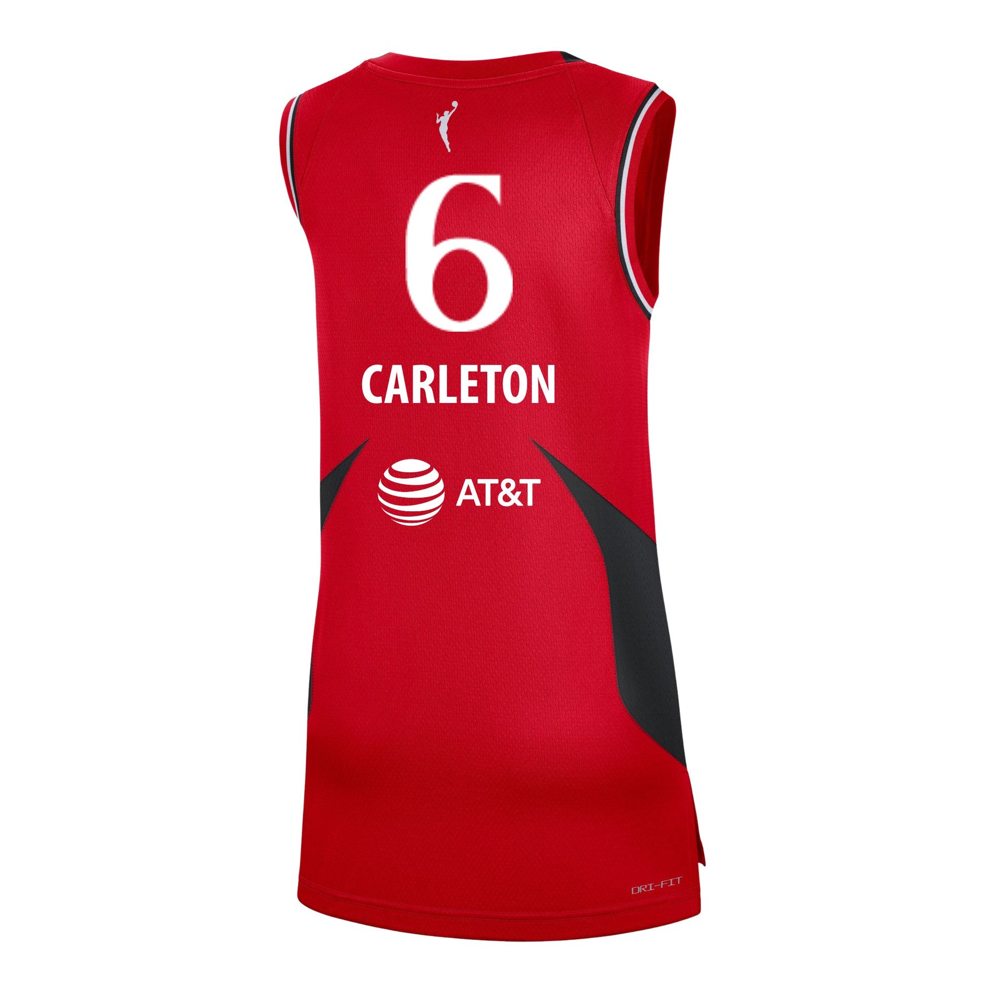 Red Portland Fire basketball jersey showing number 6 with the name Carleton on the back, featuring black side panels and AT&T sponsor logo.