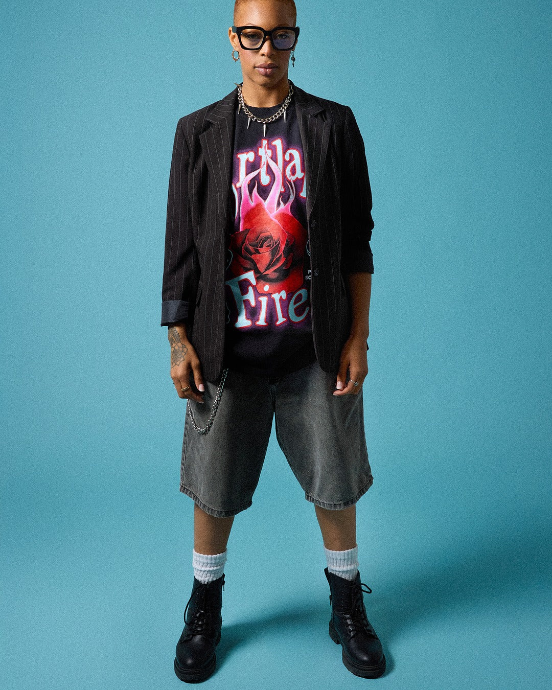 Portland Fire Burning Rose Unisex Short Sleeve Tee