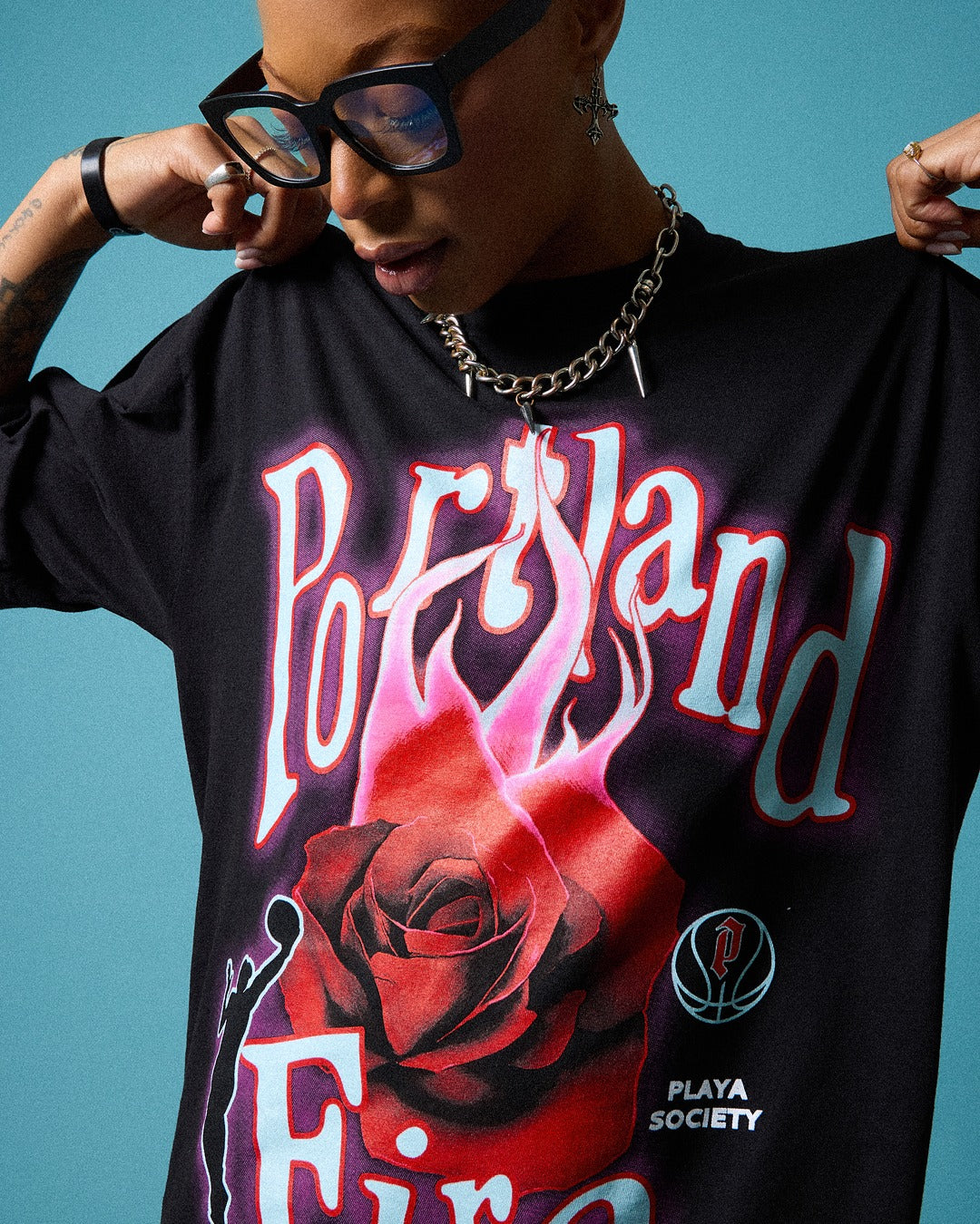 Portland Fire Burning Rose Unisex Short Sleeve Tee